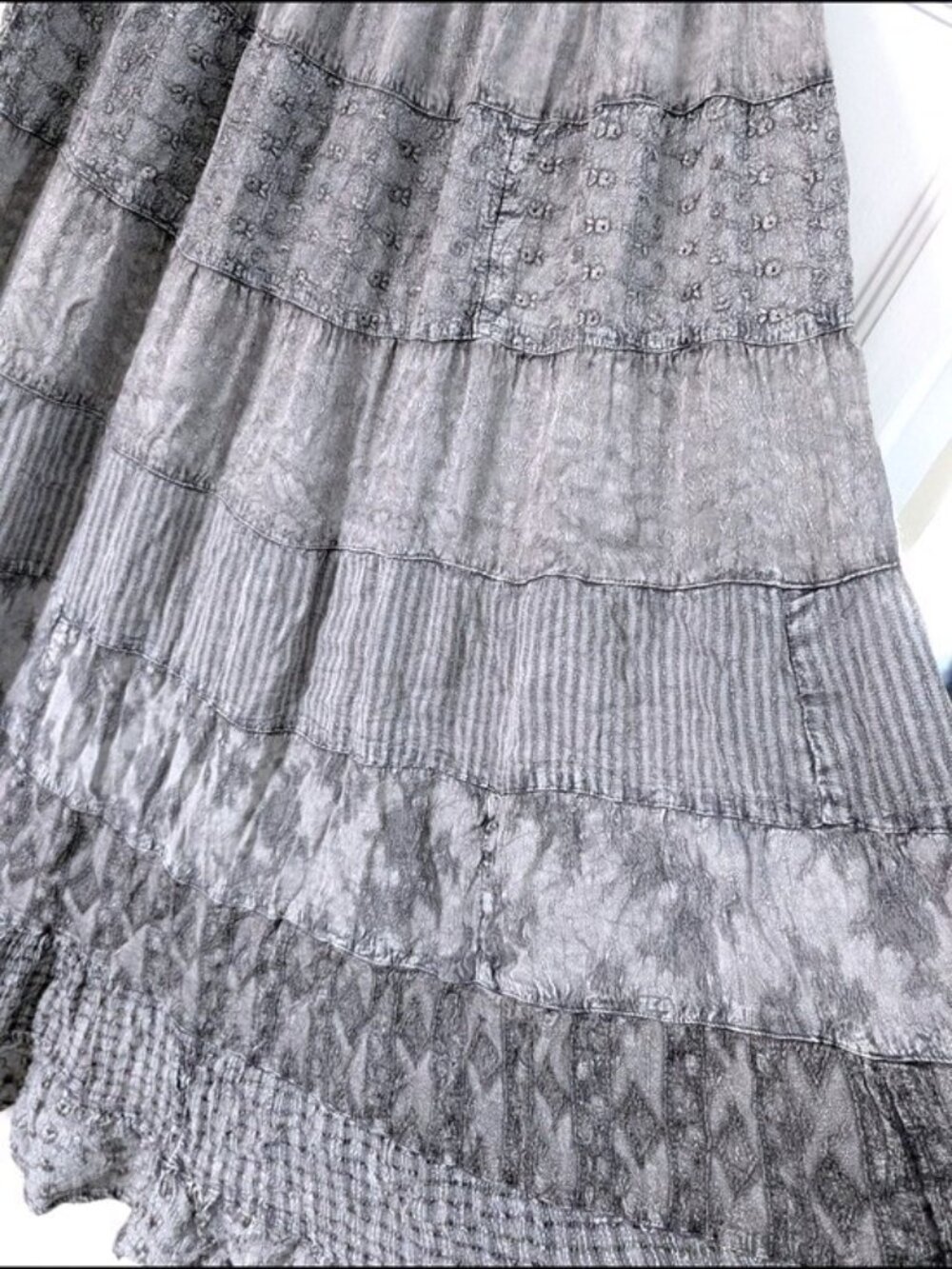 Sacred Threads Gray Tiered Maxi Skirt with Patchwork Texture M - Picture 6 of 6